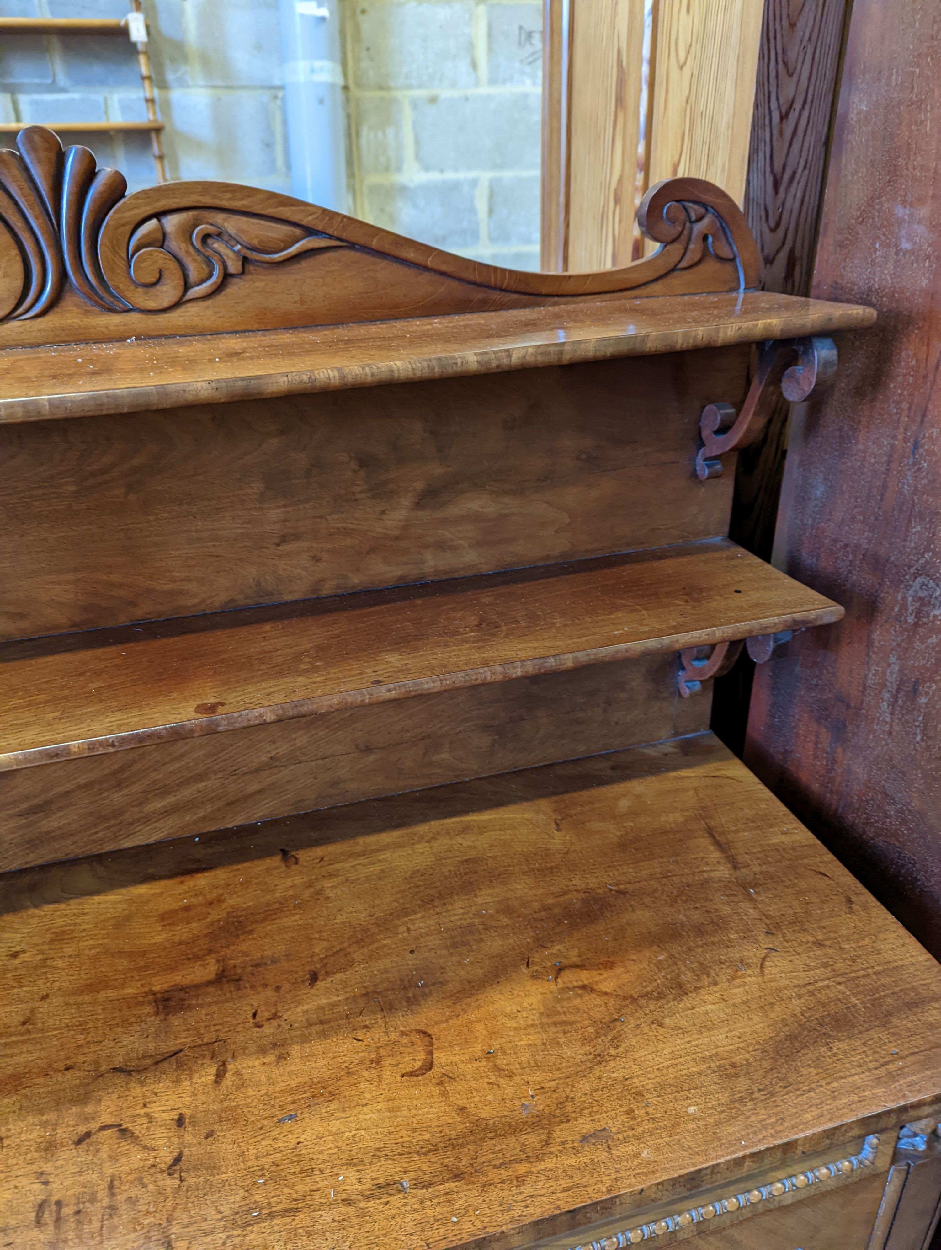 A Regency flamed mahogany chiffonier, width 94cm, depth 38cm, height 143cm